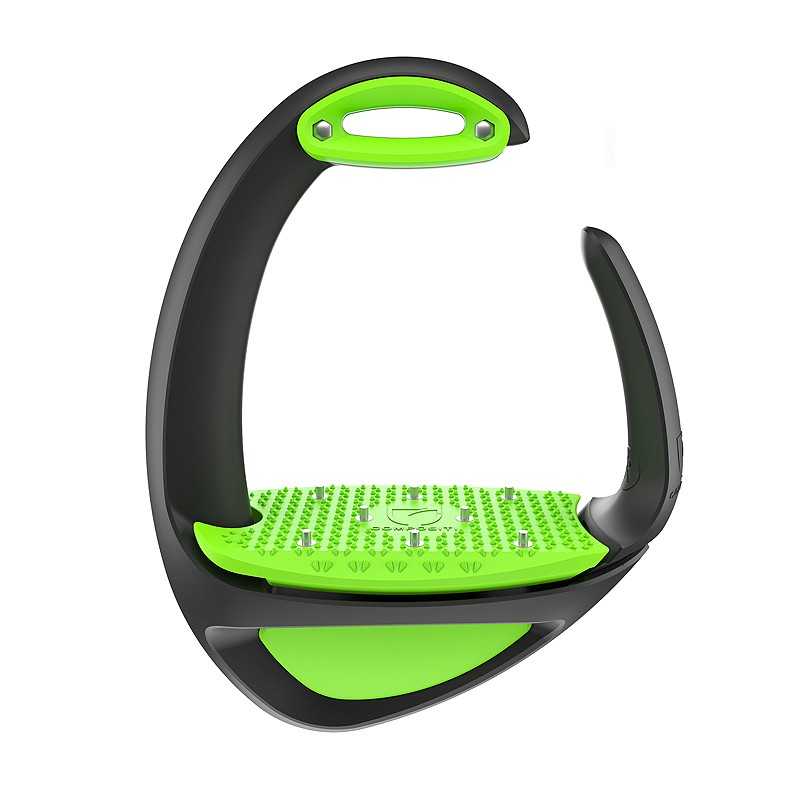 Espora para equitação preta e verde com pedal antiderrapante