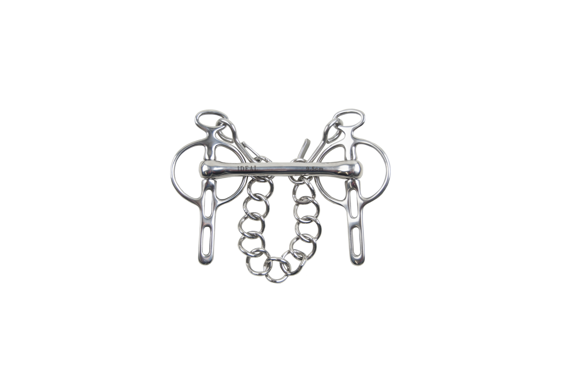 Freio metálico prateado para equitação com corrente dupla