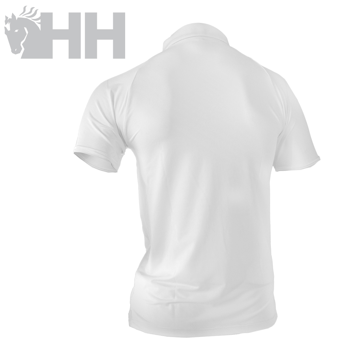 Camiseta branca de manga curta vista de costas com logótipo HH