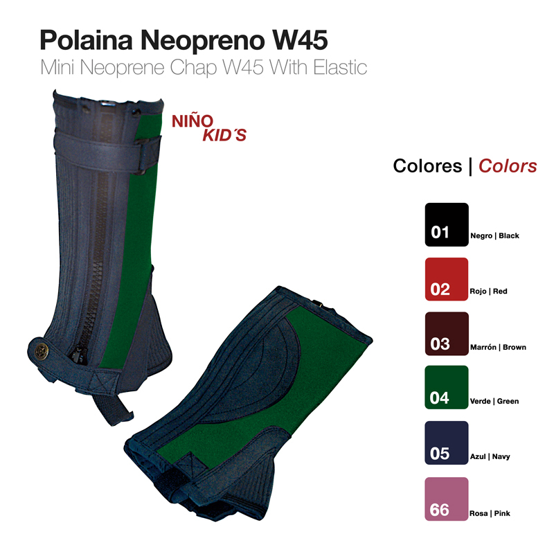Polaina de neopreno W45 verde para crianças com detalhes pretos