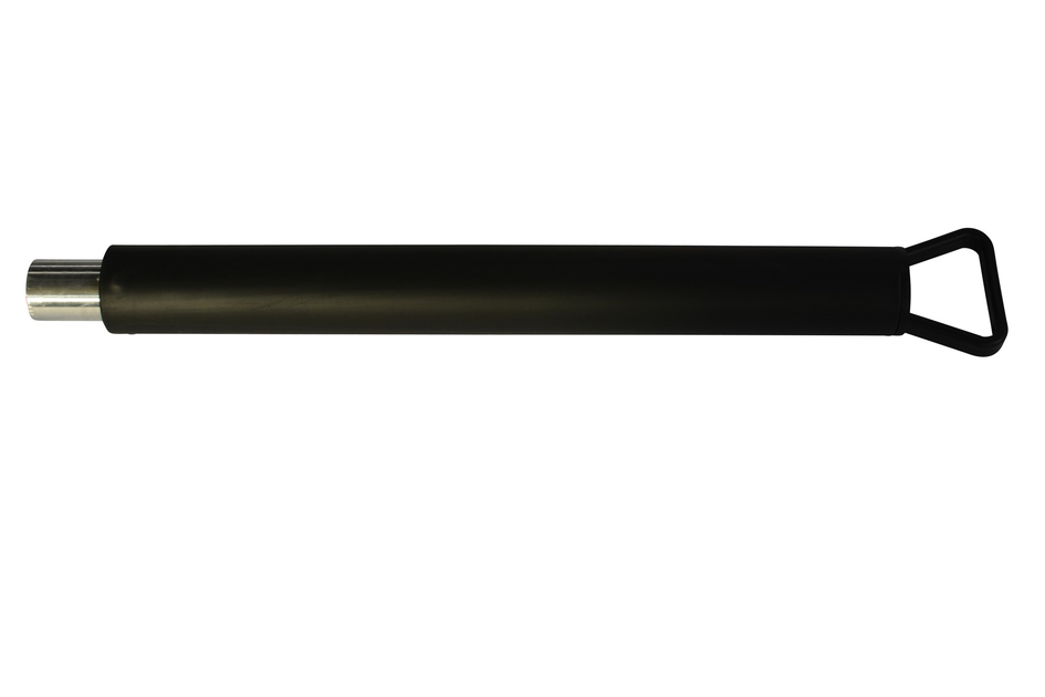 Objeto cilíndrico preto com extremidade metálica e pega triangular