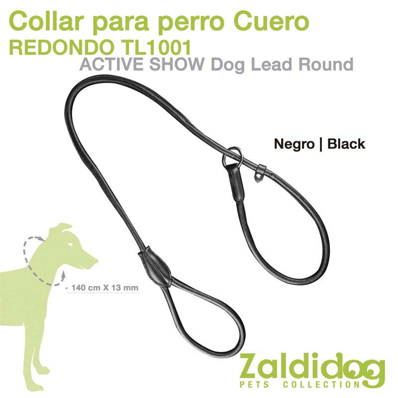 Trela redonda preta para cão em couro, ZaldiDog Pets Collection