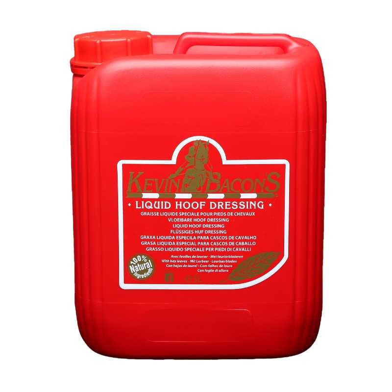 Recipiente plástico vermelho com rótulo vermelho de líquido para pés de cavalo