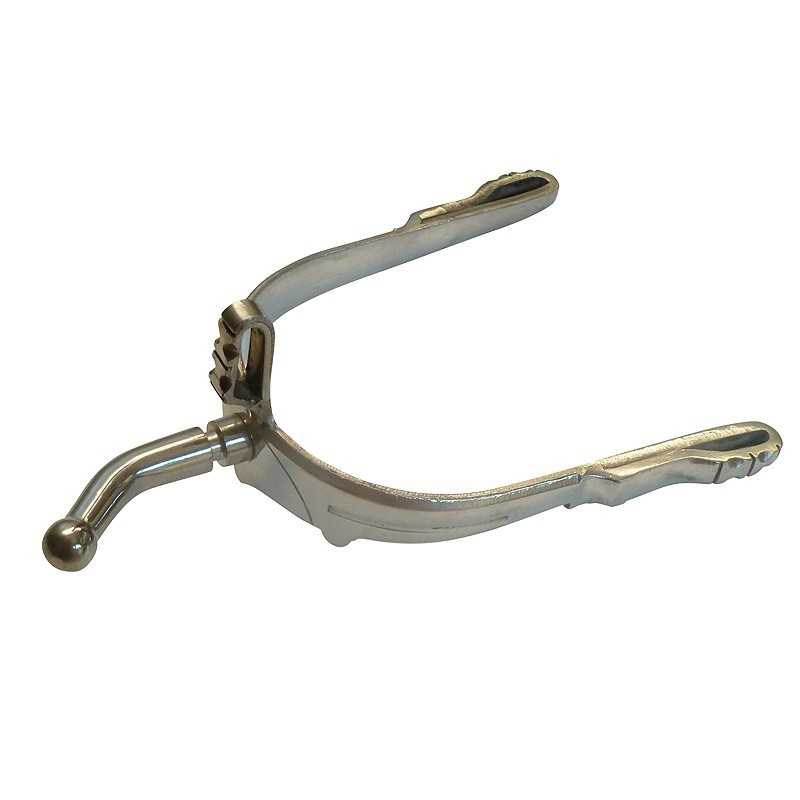 Espora metálica prateada com acabamento brilhante em fundo branco