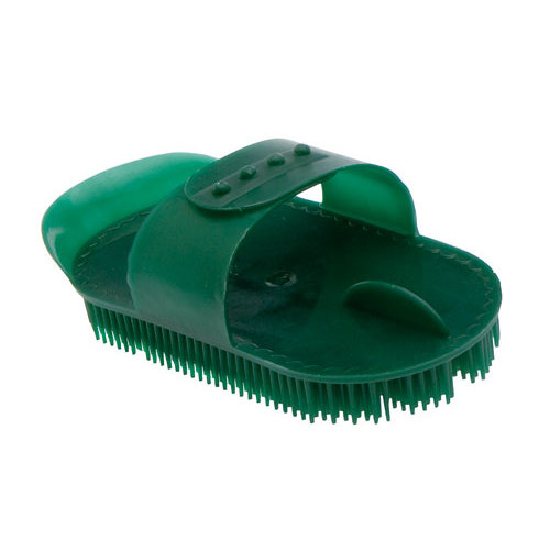 Escova verde para animais em plástico com cerdas e pega
