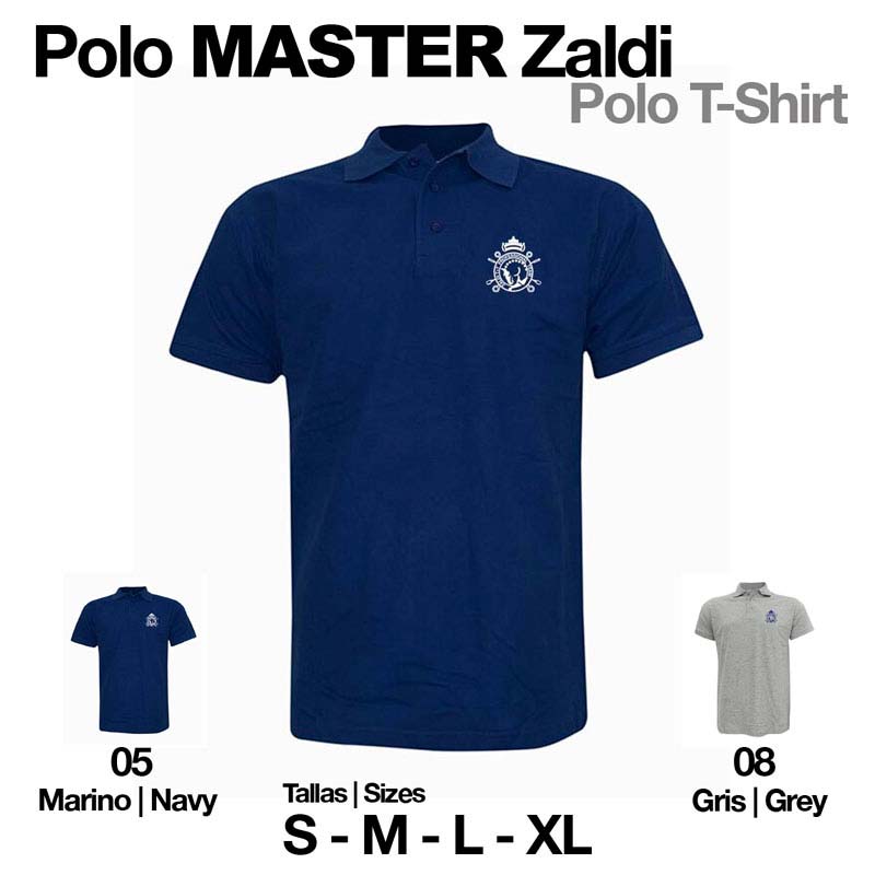 Polo Zaldi Master azul-marinho e cinza com bordado e tamanhos disponíveis