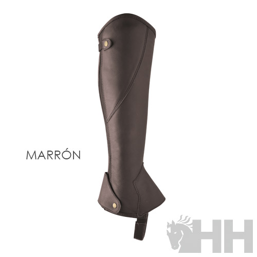 Perneira castanha de equitação em material tipo couro