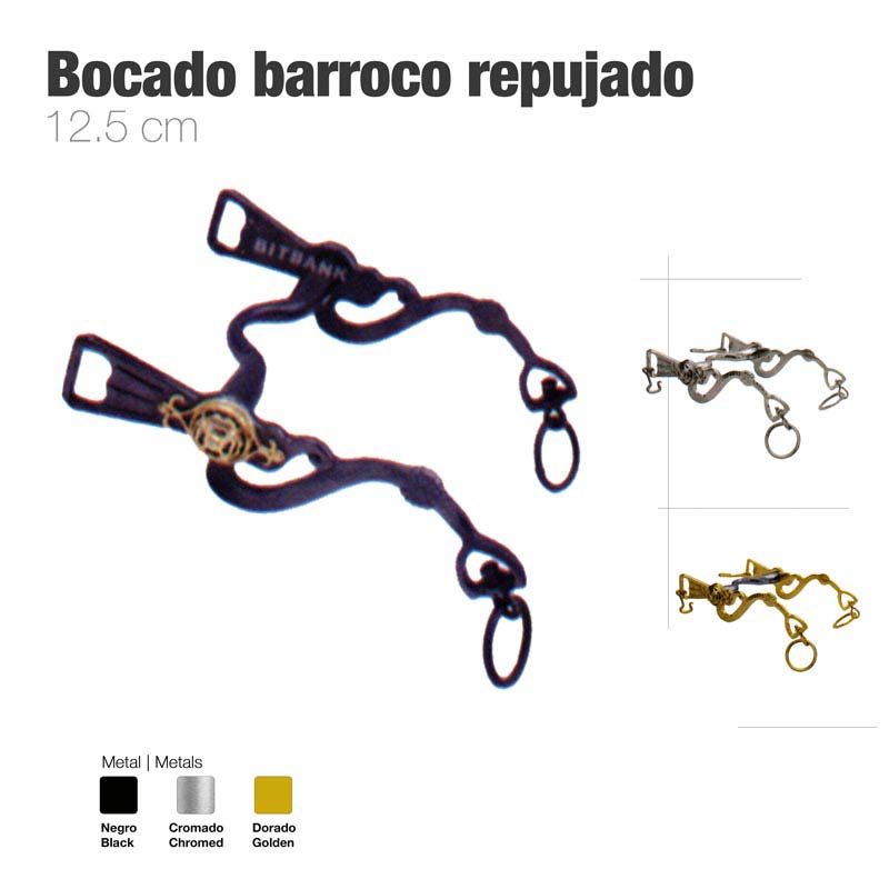 Bocado barroco repujado em diferentes acabamentos de metal