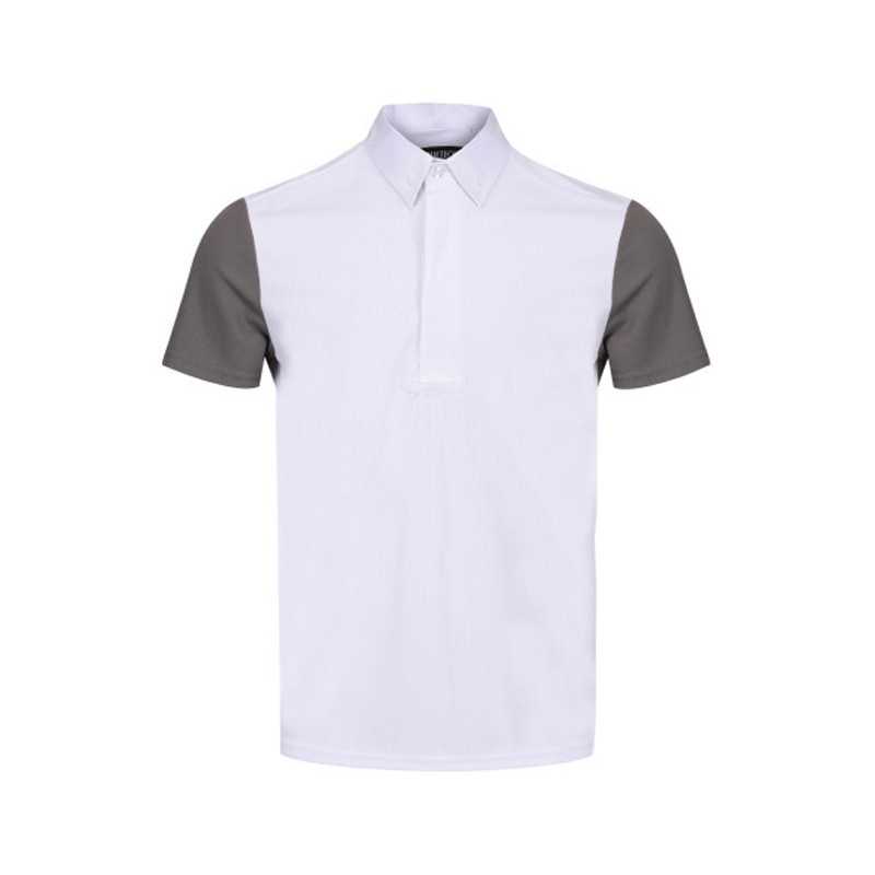 Polo branco com mangas cinzentas e gola clássica