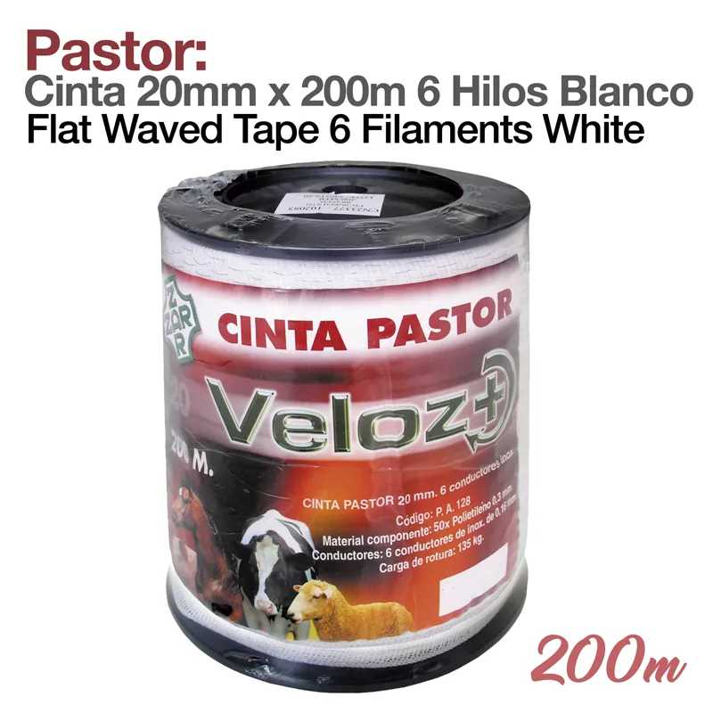 Rolo de cinta para pastor elétrico branco 20mm x 200m com seis condutores
