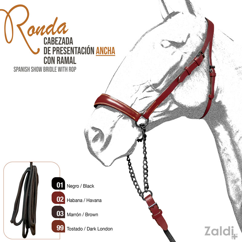 Cabeçada de couro para cavalo com ramal em correntes e várias opções de cor