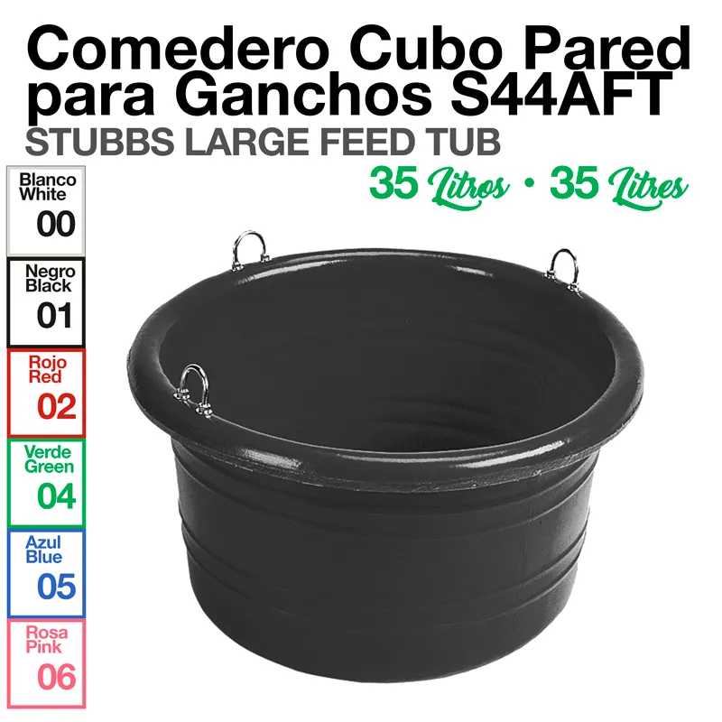 Comedero cubo parede para ganchos S44AFT preto com capacidade 35 litros