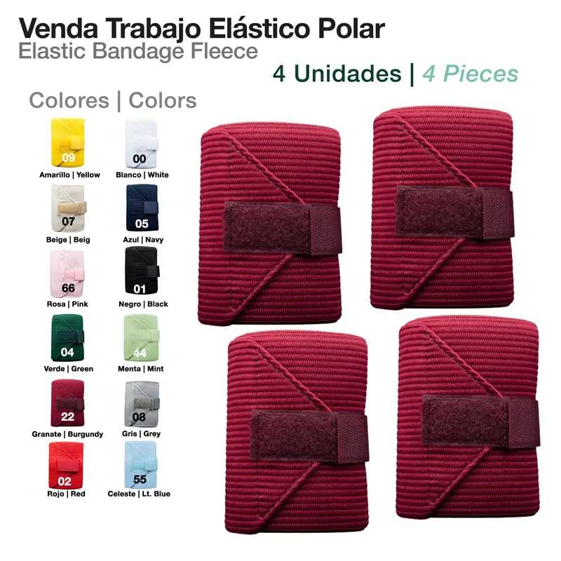 Venda trabalho elástico polar granate com 4 unidades e legenda de cores