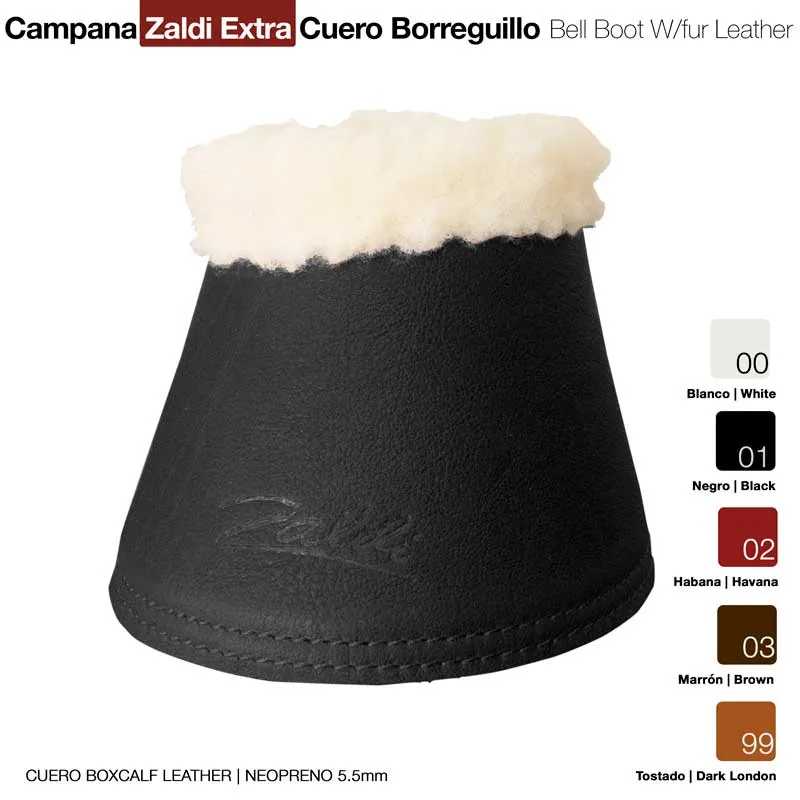 Campana para cavalo preta com pelo branco e texto de apresentação das cores