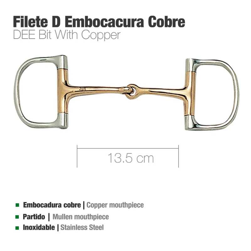 Rebitão de embocadura tipo Filete D cobre e aço inoxidável com medida 13,5 cm