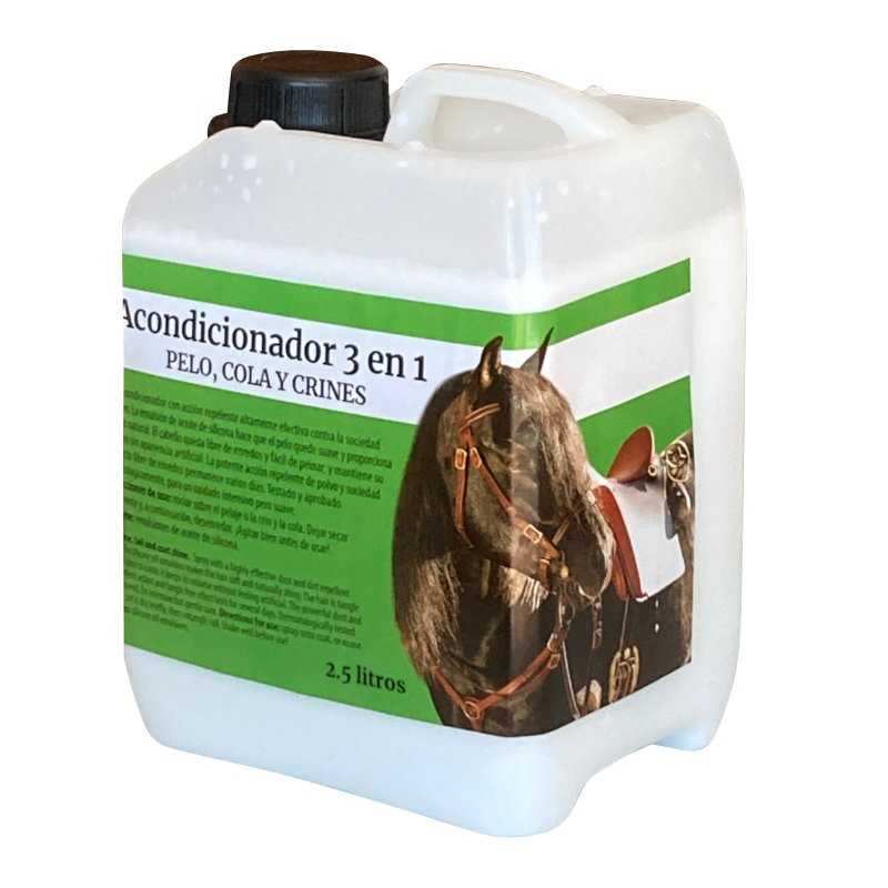 Recipiente branco de acondicionador para cavalos com imagem de cavalo e texto