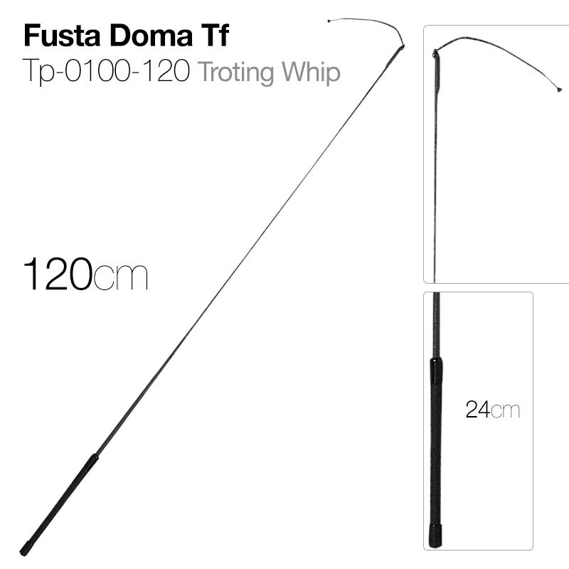 Fusta preta para doma com 120 cm e pega de 24 cm, texto Fusta Doma Tf Tp-0100-120 Troting Whip