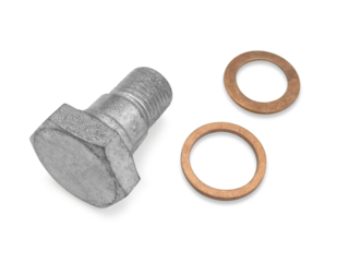 Parafuso hexagonal de metal com dois anéis de vedação de cobre