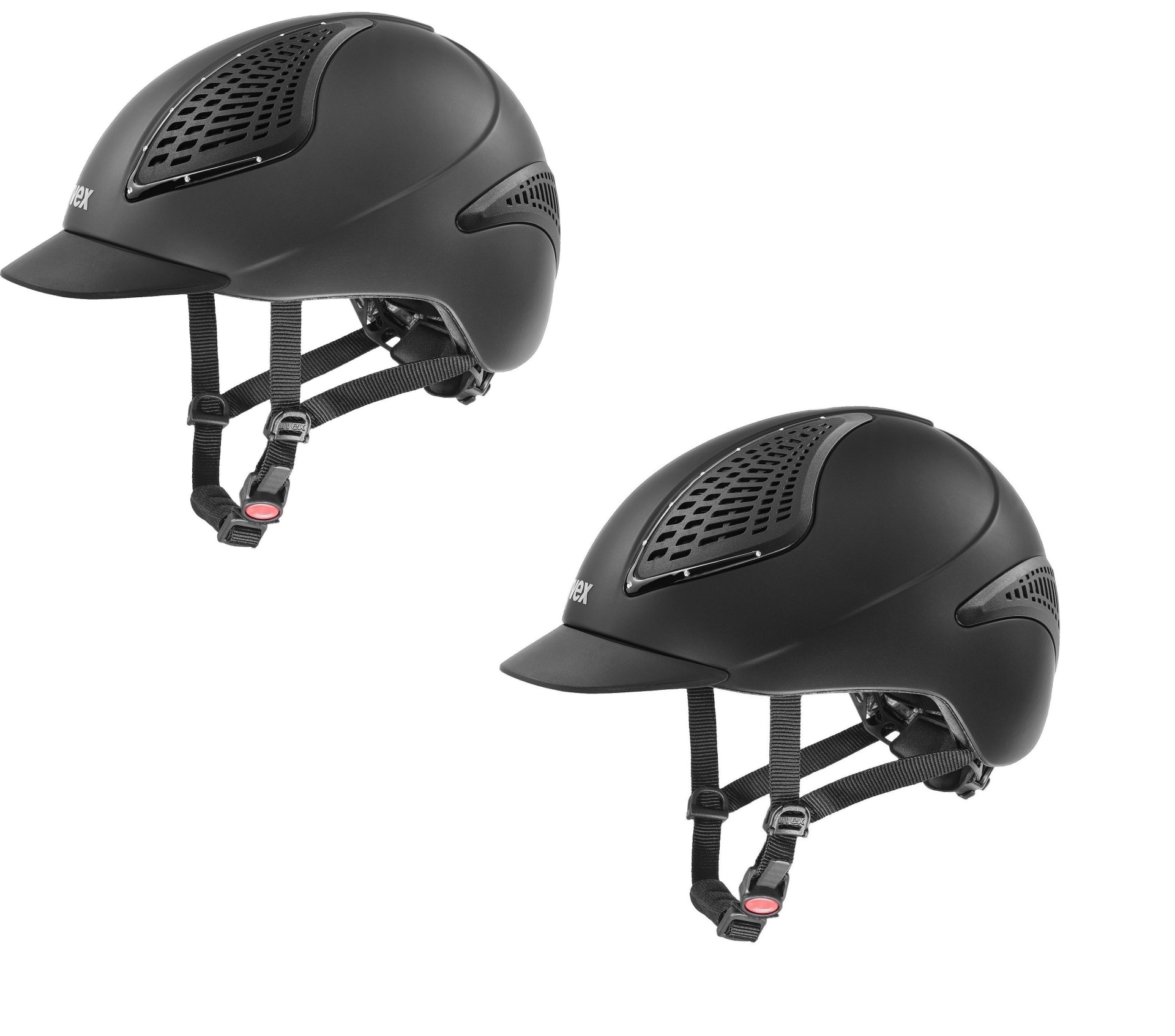 Capacetes de proteção pretos com ventilação superior e alças ajustáveis