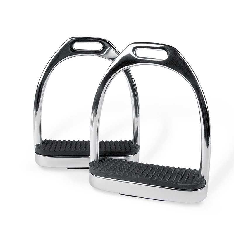 Estribos metálicos prateados com base preta antiderrapante