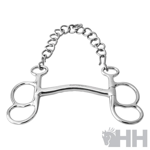 Freio metálico prateado com corrente para equitação