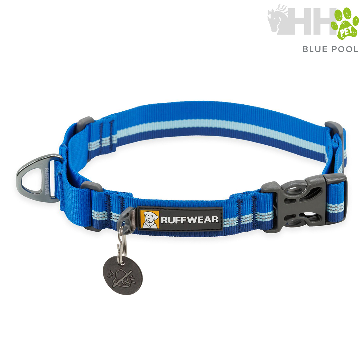 Coleira azul para cão com etiqueta RUFFWEAR e pendente metálico