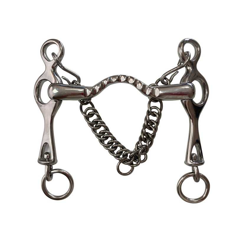 Freio para cavalo em metal prateado com corrente pequena