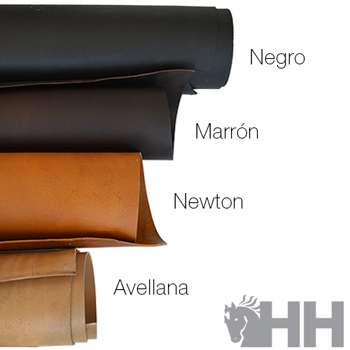 Rolos de pele em quatro cores: Negro, Marrón, Newton e Avellana com logotipo HH