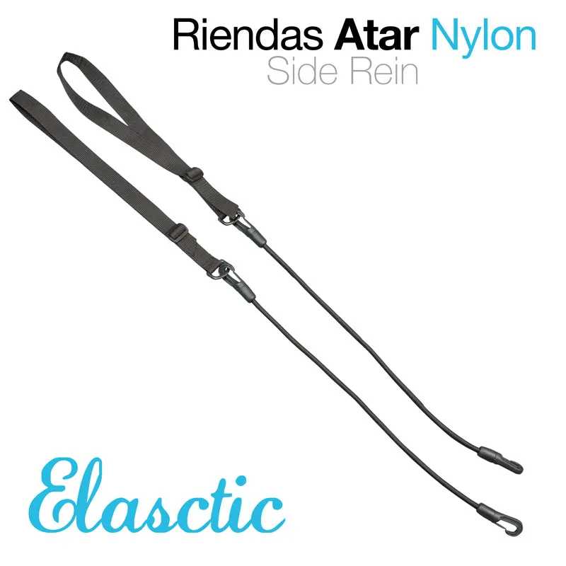 Par de riendas Atar de nylon elástico cinza com ganchos metálicos