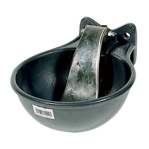 Recipiente metálico cinza escuro com suporte prateado para fixação