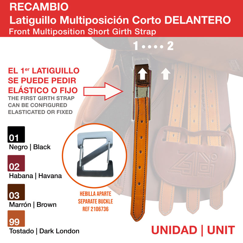 Correia curta em couro para arreio com fivela separada e várias opções de cor