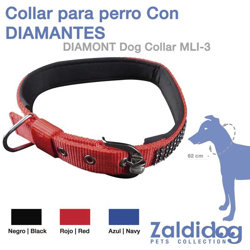 Coleira para cão vermelha e preta com brilhantes e fivela metálica ZalidDog