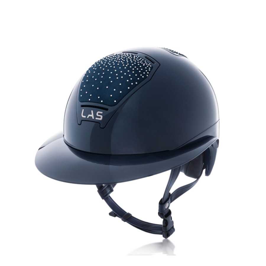 Capacete de equitação azul escuro com visor e detalhes texturizados