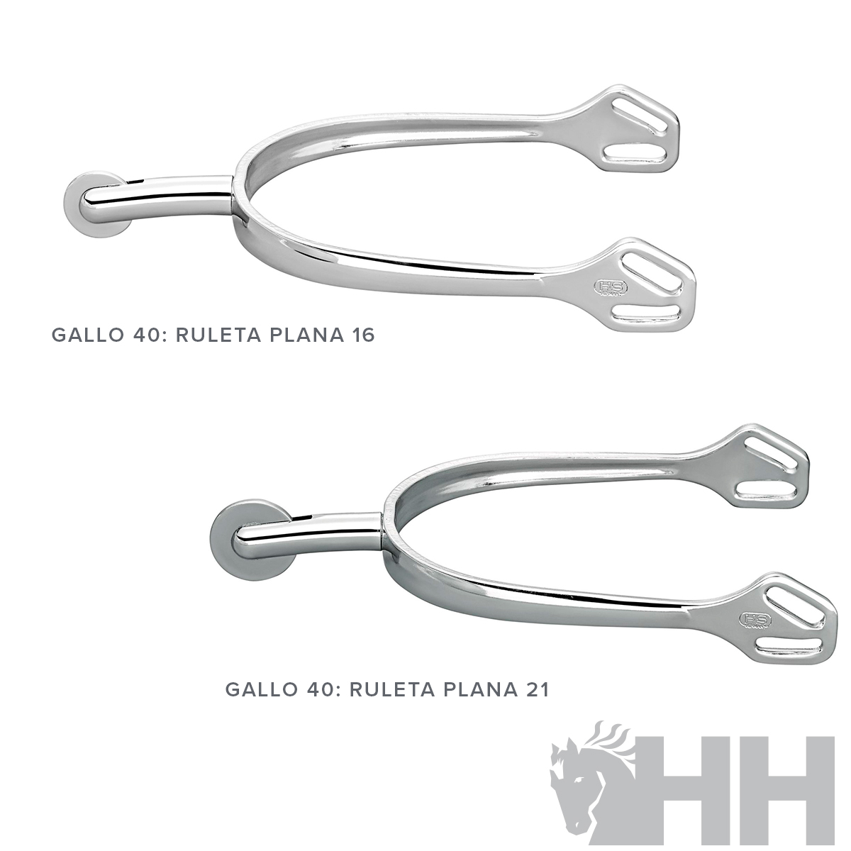 Dois esporões metálicos prateados com etiquetas e design plano