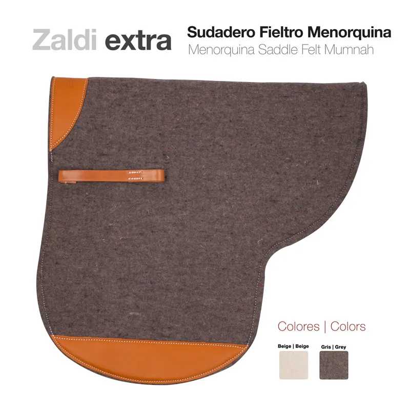 Manta de sela Menorquina cinzenta com detalhes em pele castanha da Zaldi Extra