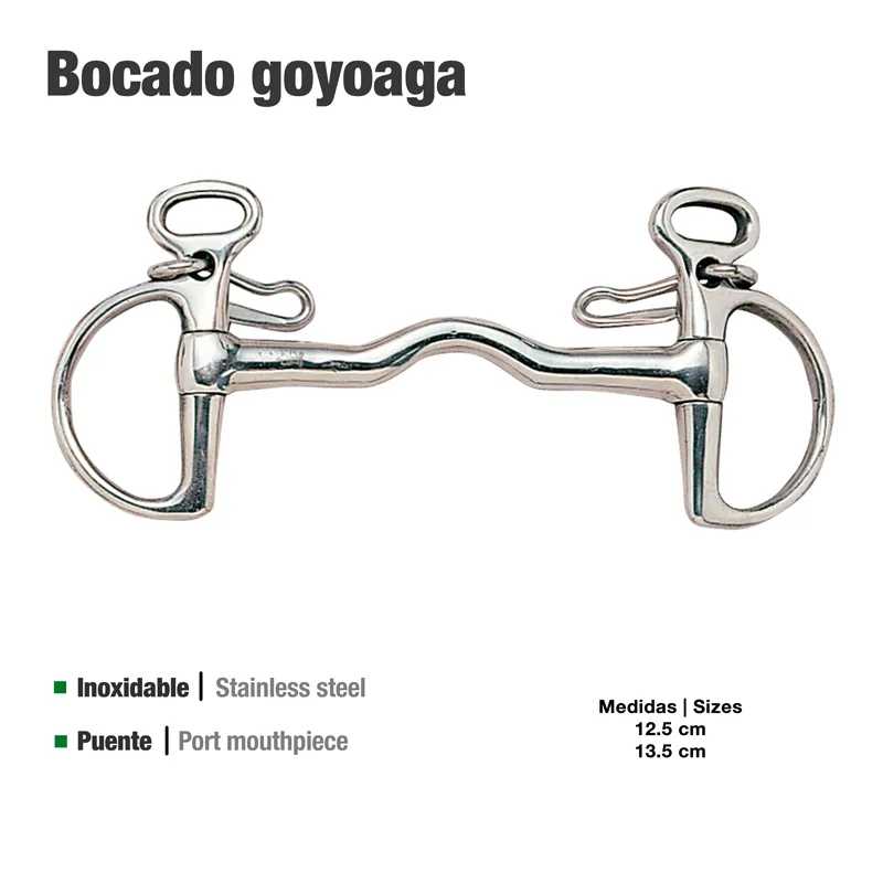 bocado goyoaga em aço inoxidável com boca em ponte, com medidas