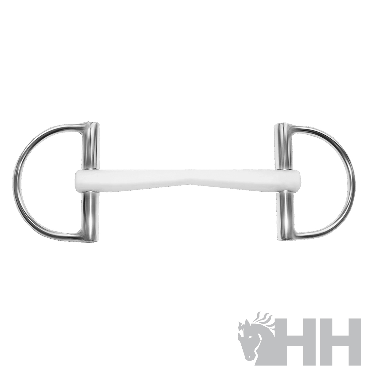 Freio para cavalo com argolas metálicas prateadas e pelete branco