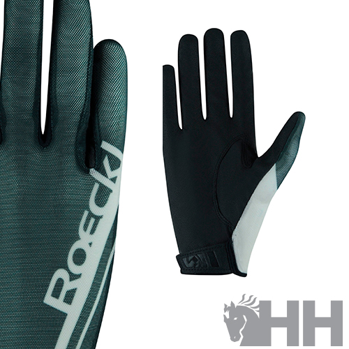 Luvas desportivas preto e cinza com texto Roeckl