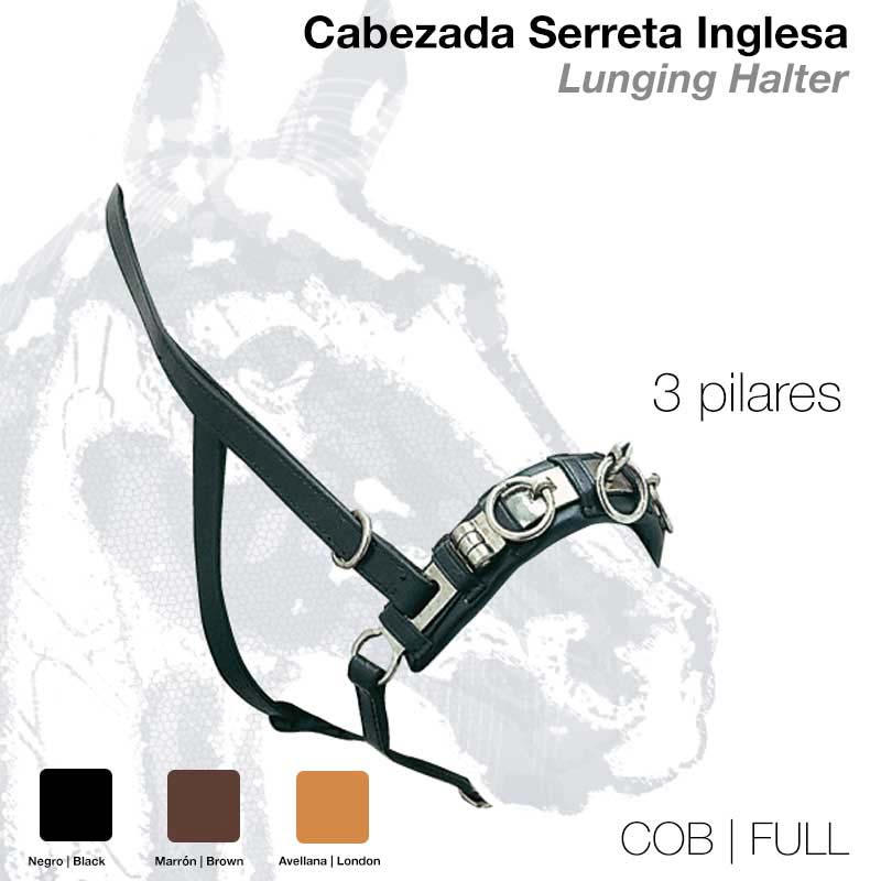 Cabeçada Serreta Inglesa preta com três pilares metálicos