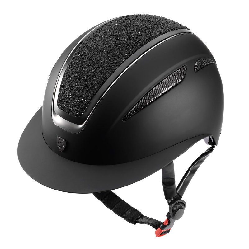 Capacete de equitação preto com textura e ventilação lateral