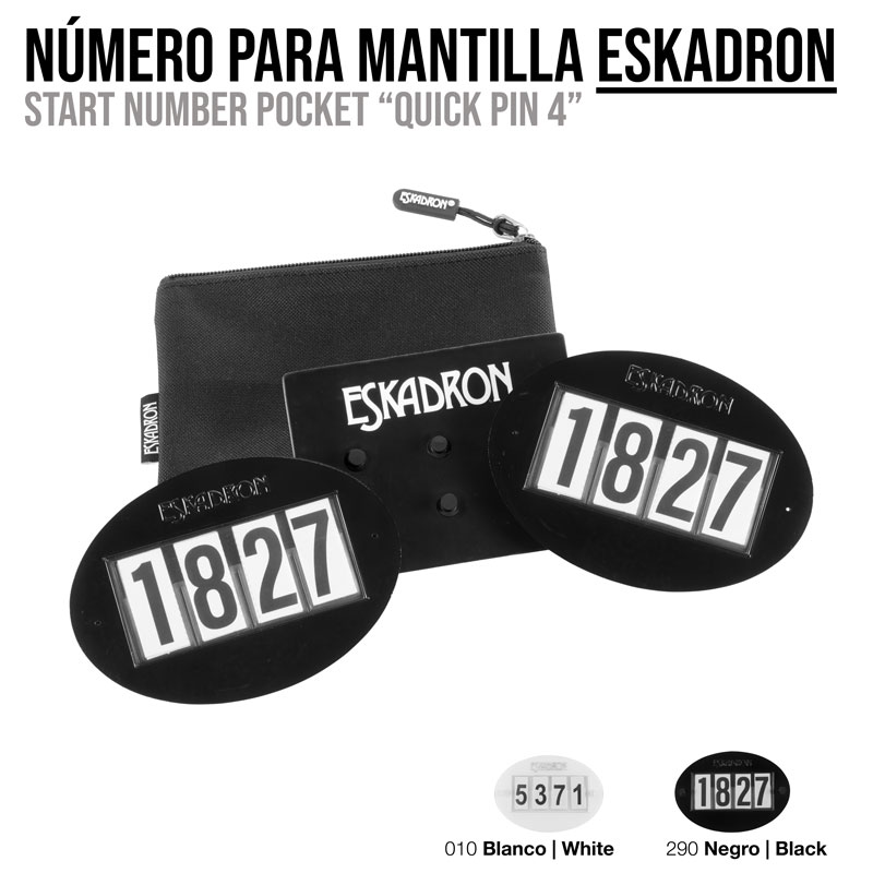 Número para mantilha Eskadron preto e branco com números e bolso.