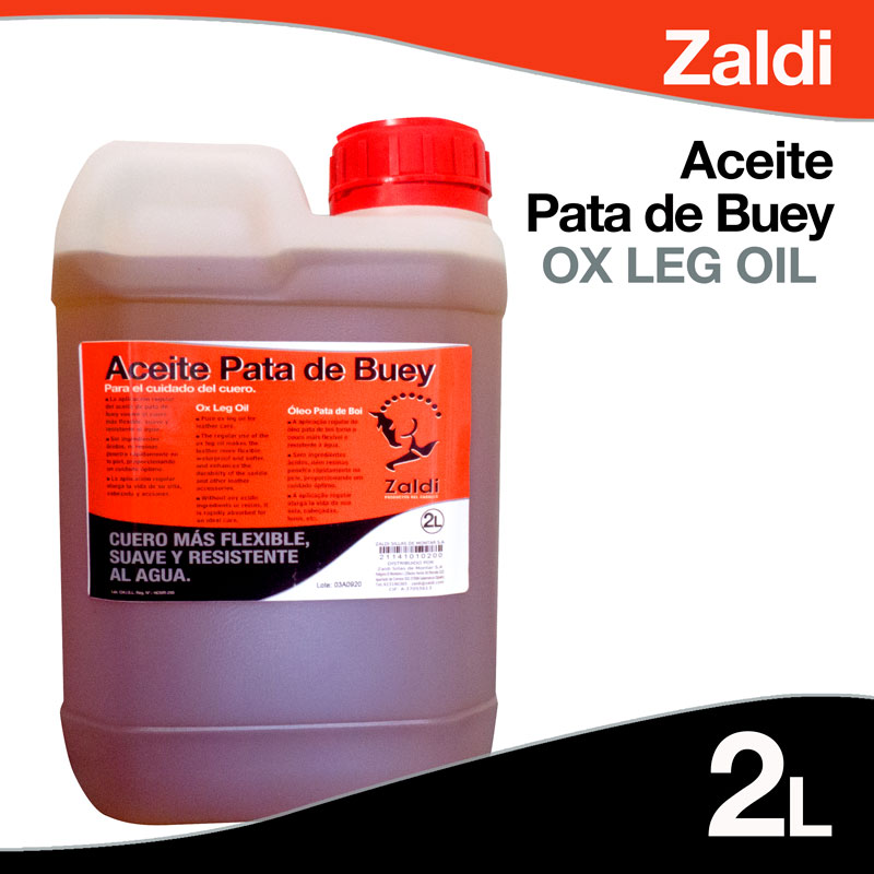 Frasco 2L de óleo de pata de boi Zaldi com rótulo laranja e tampa vermelha