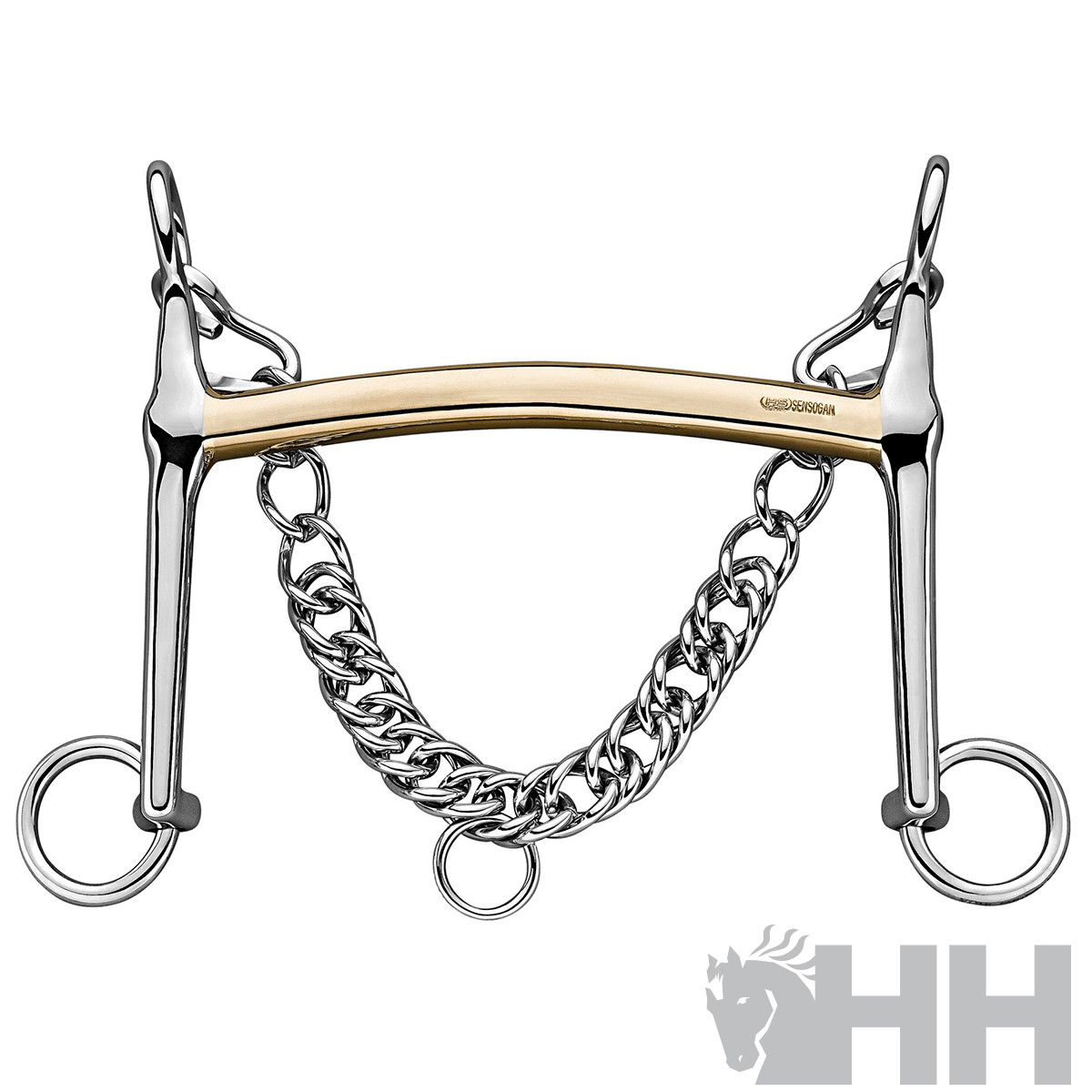 Mordida de cavalo em metal prateado e bronze com corrente