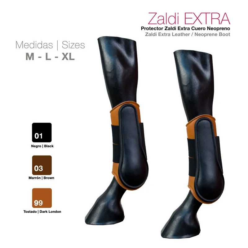 Protetor Zaldi Extra para botas em couro e neopreno nas cores preto, marrom e tostado com tamanhos M, L, XL.