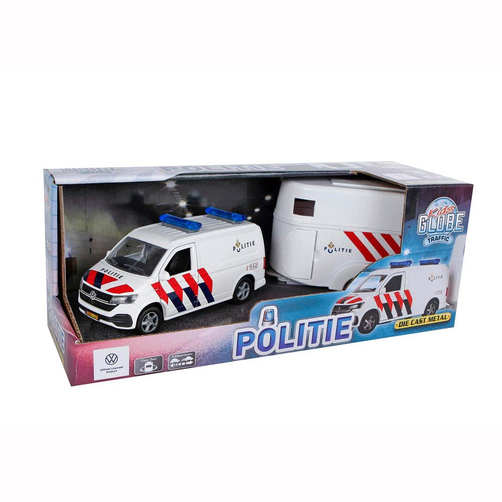 Brinquedo carrinha e atrelado polícia POLITIE em embalagem Kids Globe Traffic.