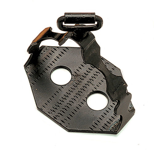 Suporte metálico preto com furos e pinça