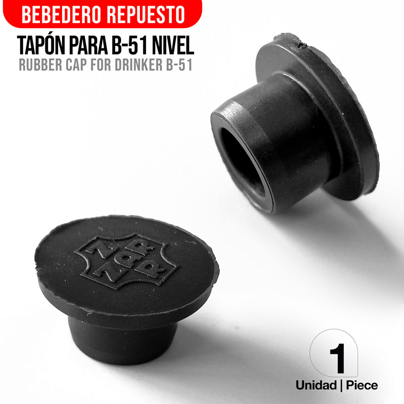 Tampões de borracha pretos para bebedouro B-51 sobre fundo branco