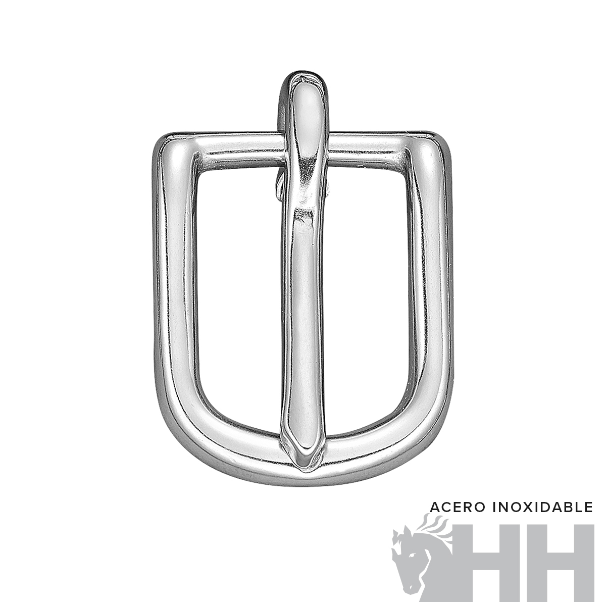 Fivela prateada em aço inoxidável com logotipo HH