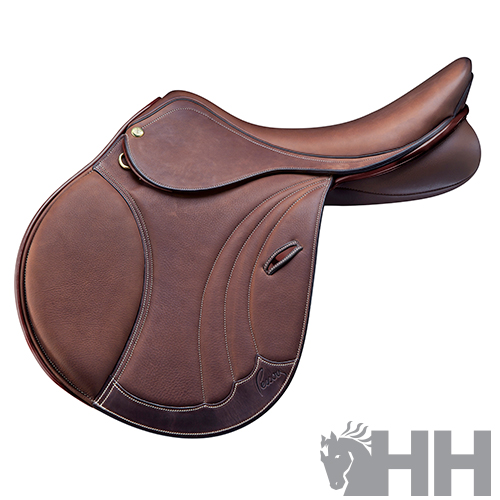 Sela de equitação em couro castanho com detalhes e logótipo HH