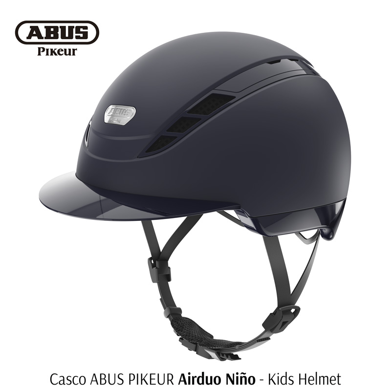 Capacete ABUS Pikeur Airdou Niño preto fosco com viseira e tiras ajustáveis